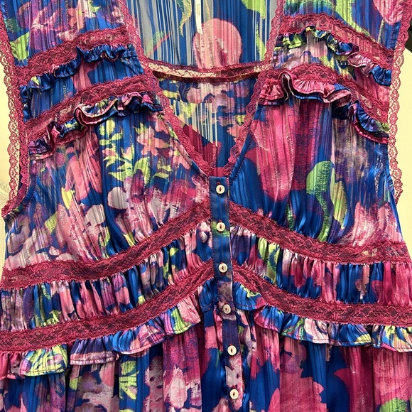 Free People Spring Fling Mini violet dress blue pink purple lace button down - Picture 3 of 6